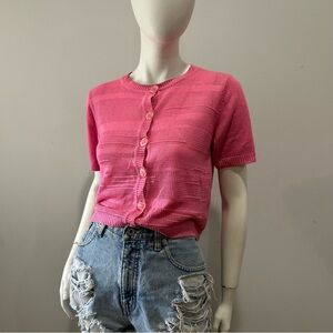 Vintage 90s Pink Knit Button-Up Cardigan – Coquette Balletcore Cropped Sweatee